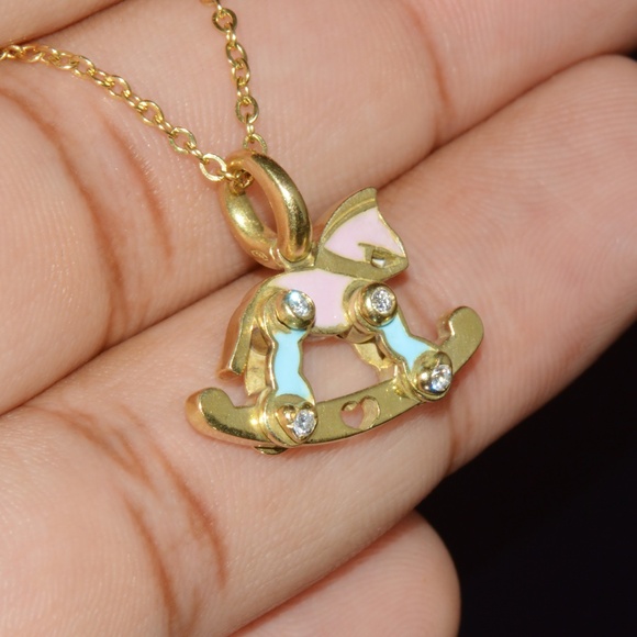 DESIGNER AARON BASHA NATURAL DIAMOND & ENAMEL SOLID 18K GOLD ROCKING HORSE CHARM - Picture 6 of 11